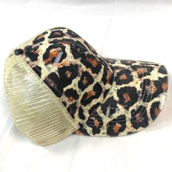 Leopard Distressed Ponytail Baseball Hat - Picture 2 of 3